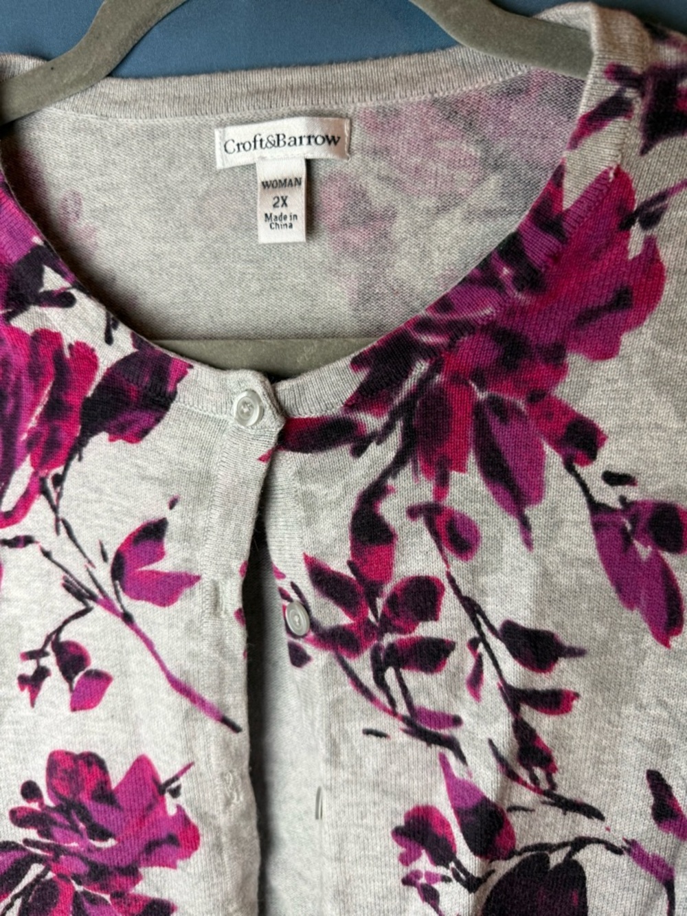 croft & barrow Cream Cardigan with Pink Floral Print - Picture 2 of 3